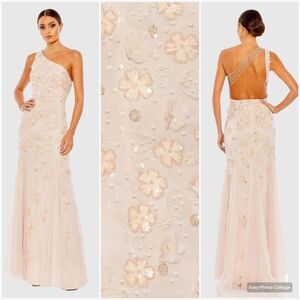 Mac Duggal 9168 Womens Blush Embellished One Shoulder Strappy Trumpet Gown